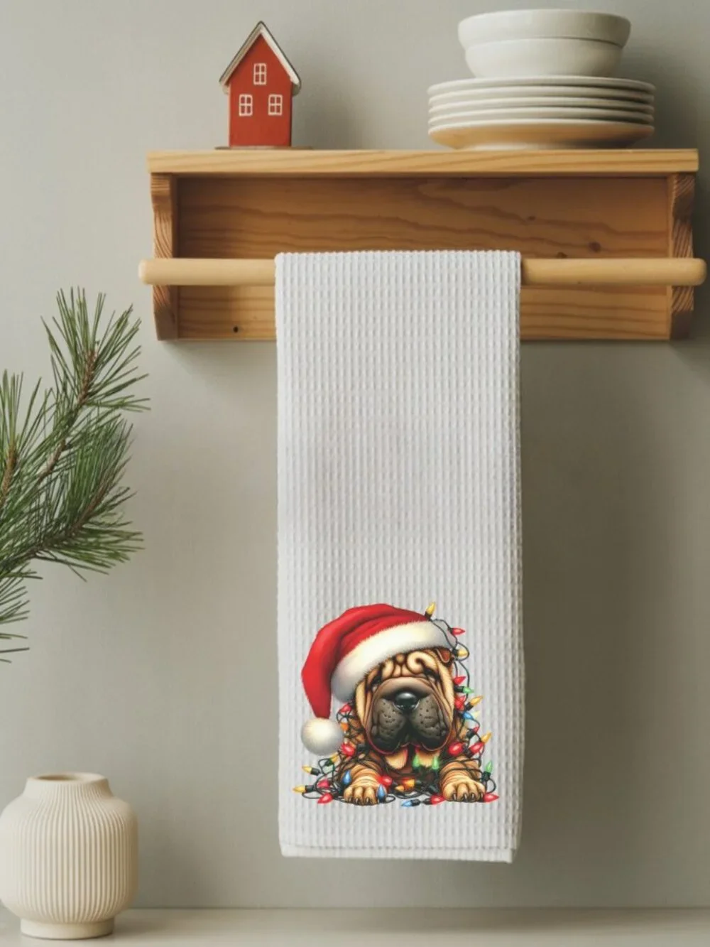 Chinese Shar Pei Christmas Lights Decorative Kitchen Tea Towel